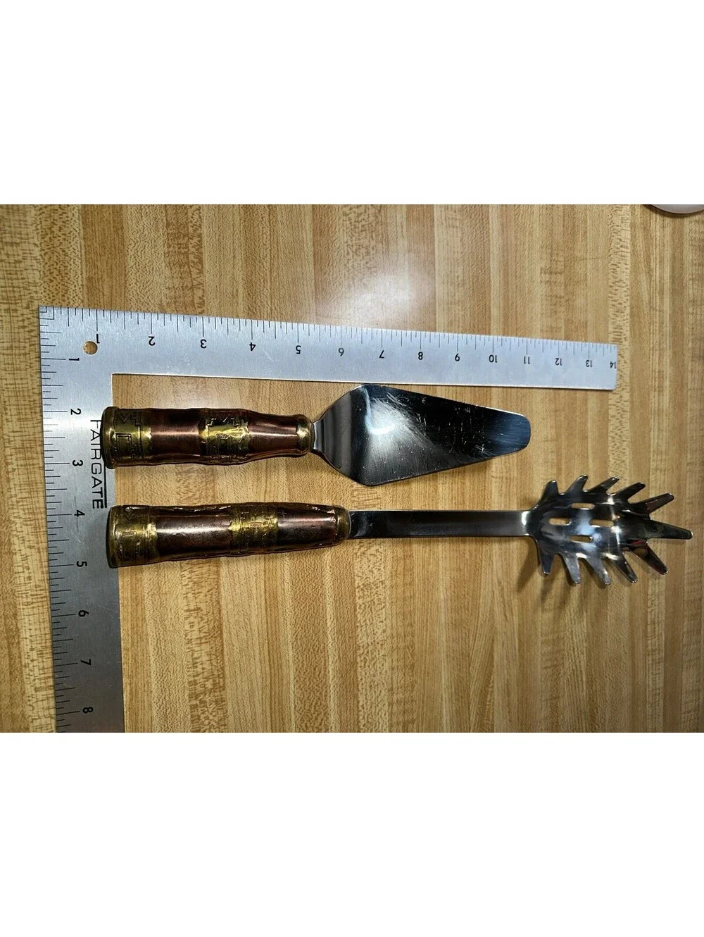 Vintage Serving Steel Utensils brass/copper-plated handles